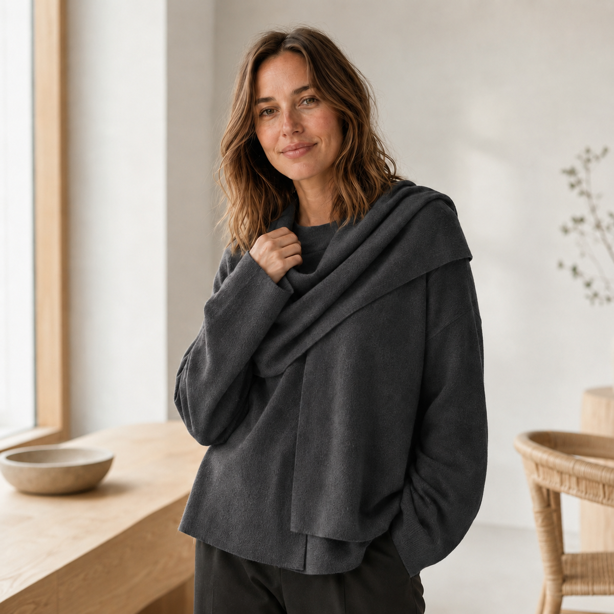 Pull en maille Carla – Col châle façon oversize