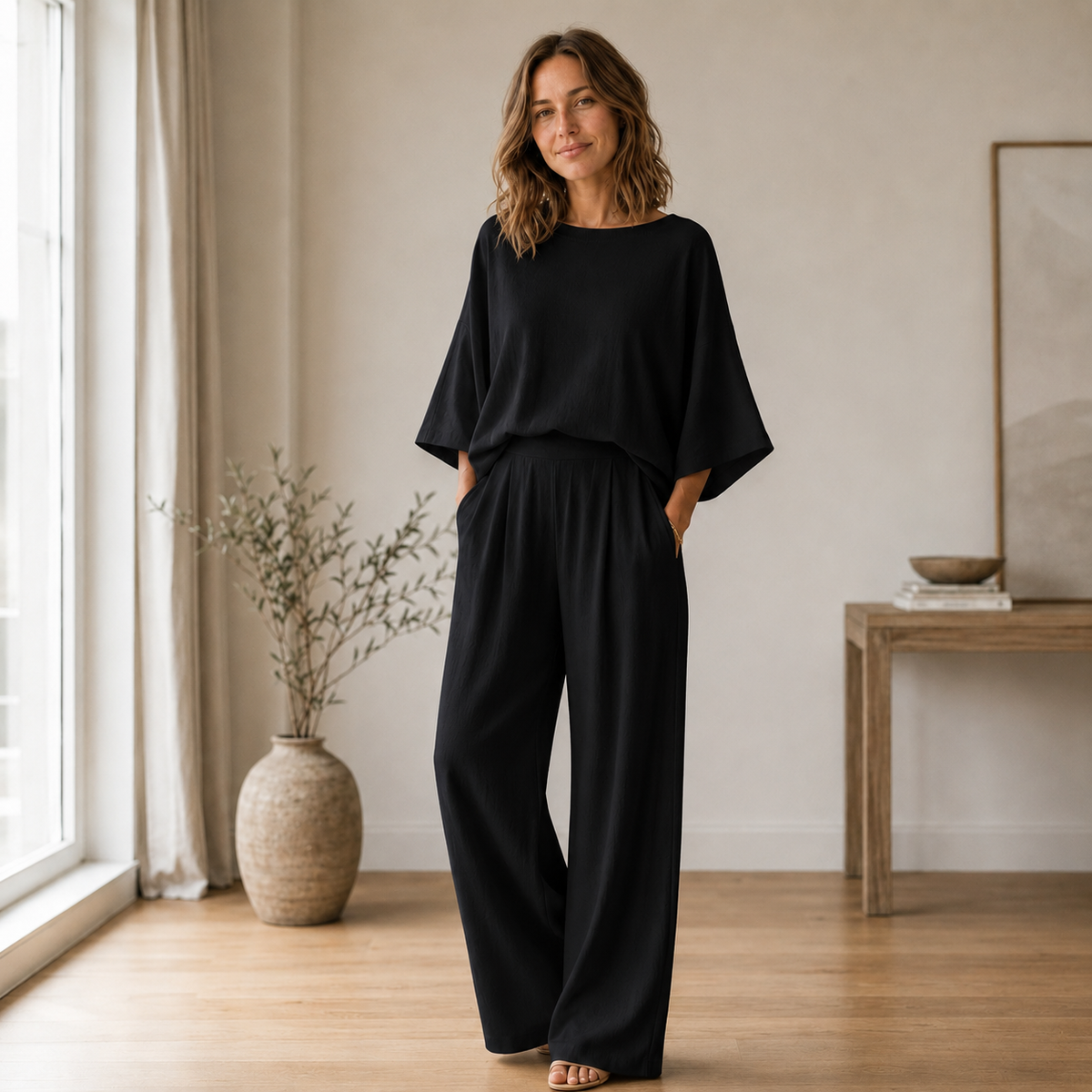 Ensemble Loungewear Signe – Blouse fluide & Pantalon large