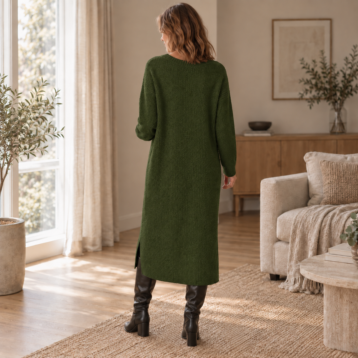 Robe midi en maille Brune