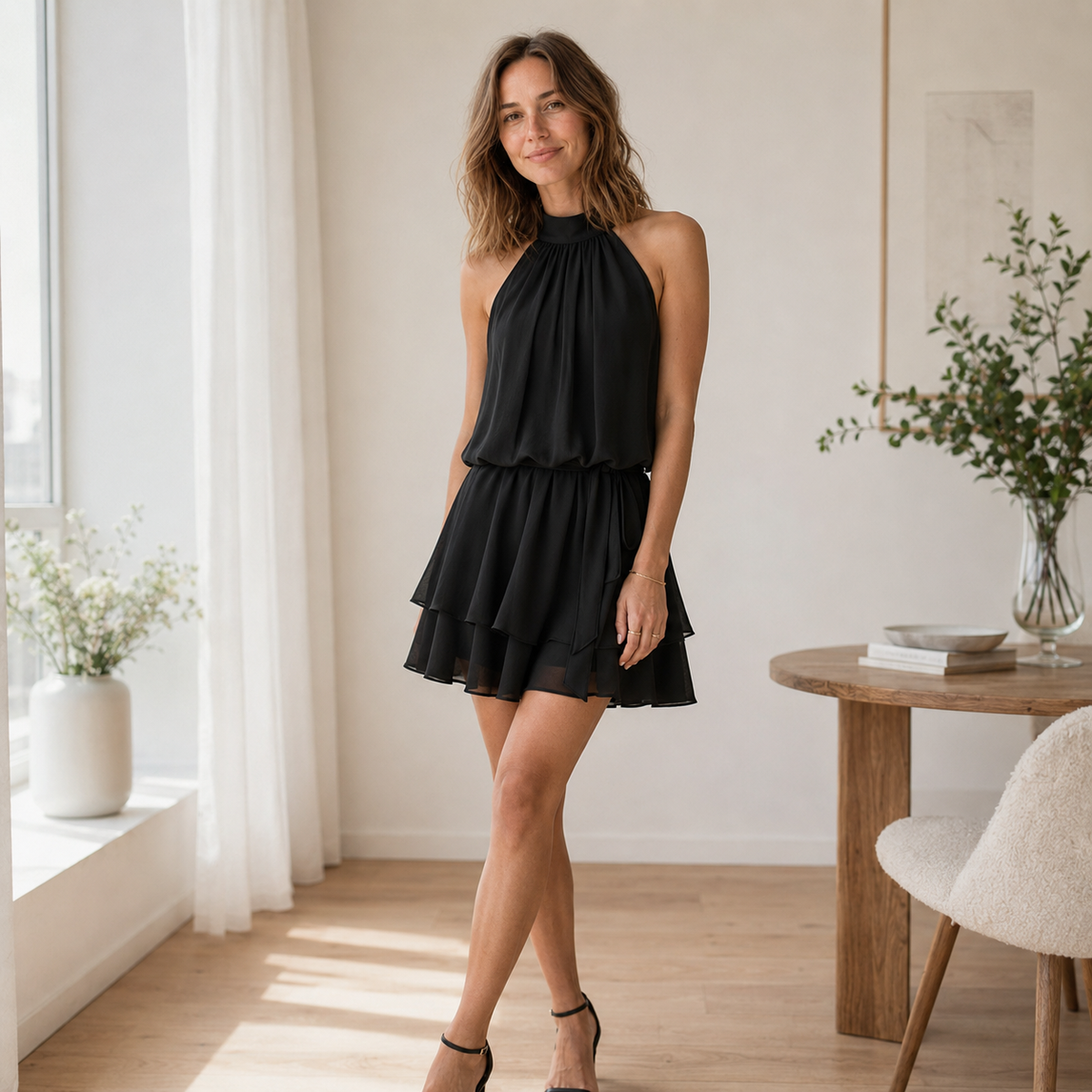 Robe dos nu Ingrid – Halter avec ourlet à volants