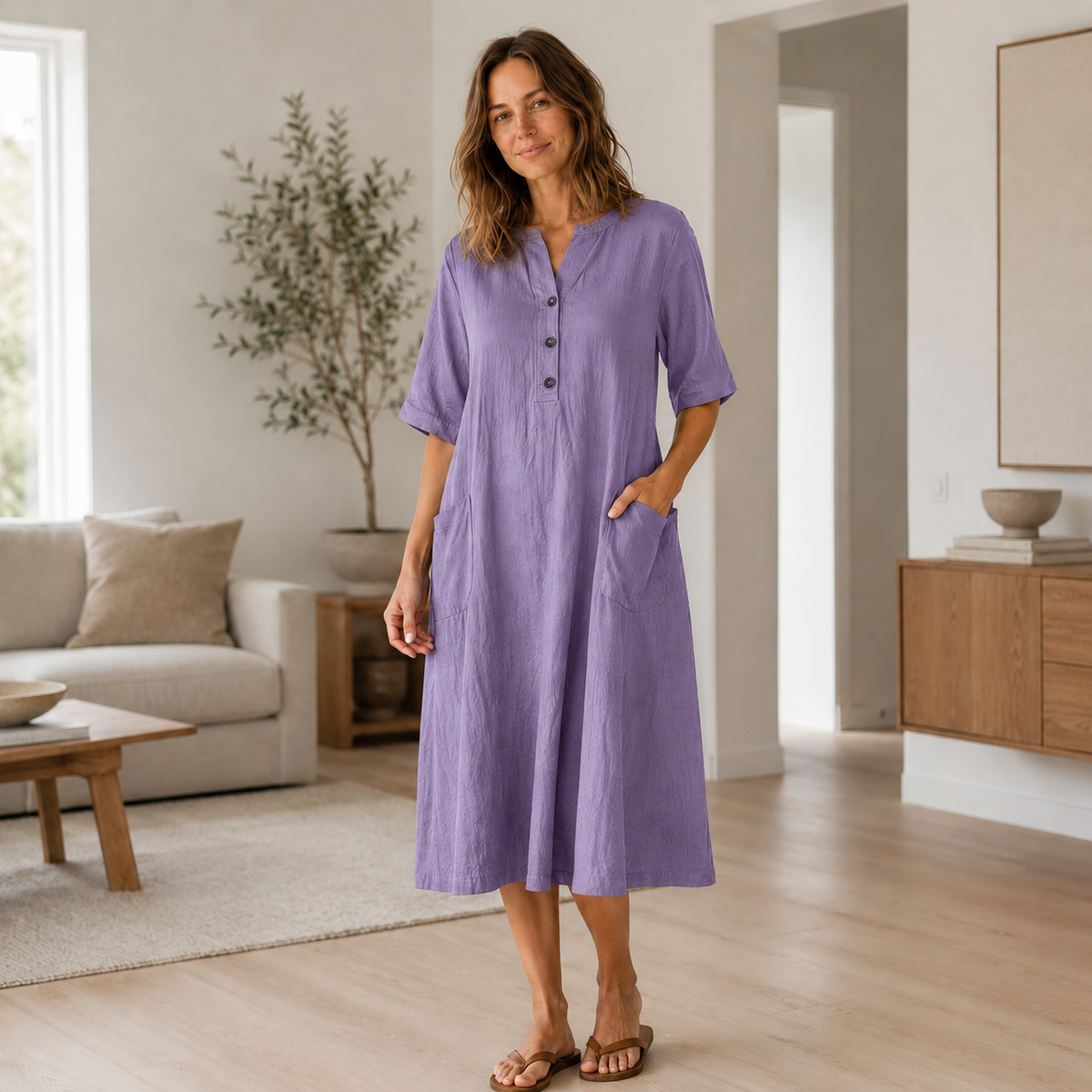 Robe en lin Helena – Boutonnage & poches latérales