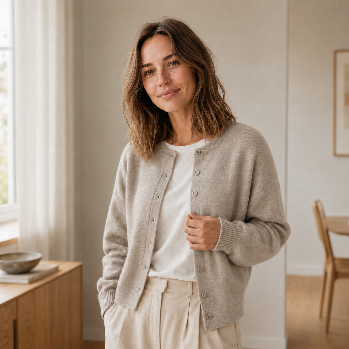 Cardigan basique Ella – Maille fine à boutonnage