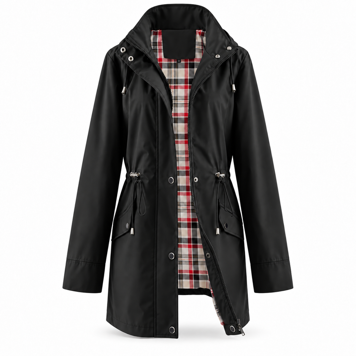 Trench imperméable Capucine – Doublure à carreaux & Coupe longue