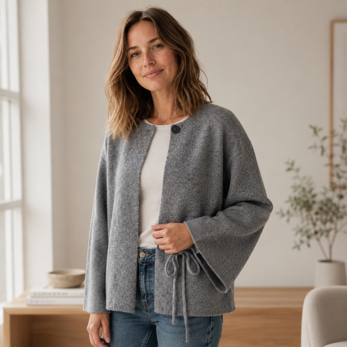 Gilet en maille Marlene – Esprit kimono à manches larges