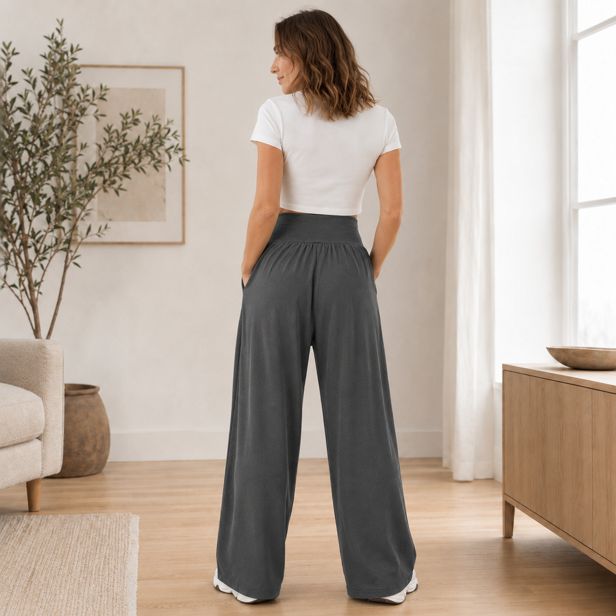 Pantalon large Saga – Taille haute, jambe fluide