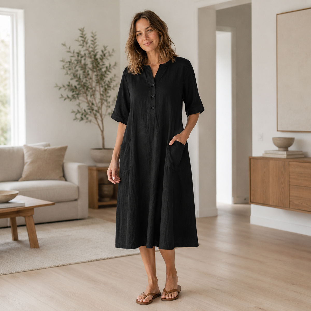 Robe en lin Helena – Boutonnage & poches latérales