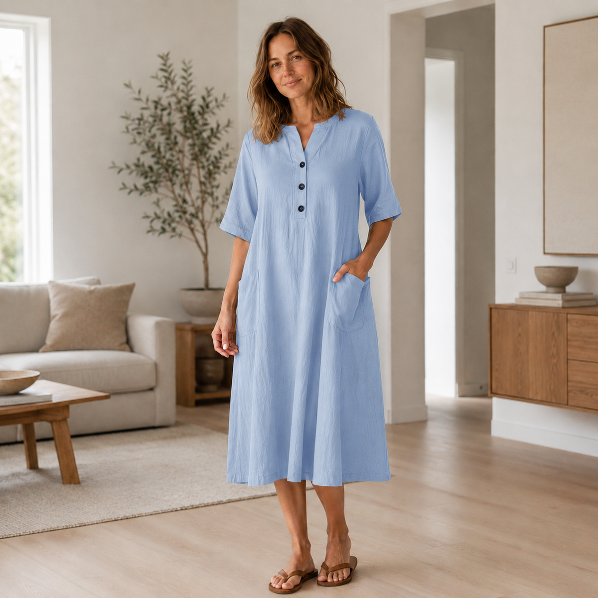 Robe en lin Helena – Boutonnage & poches latérales