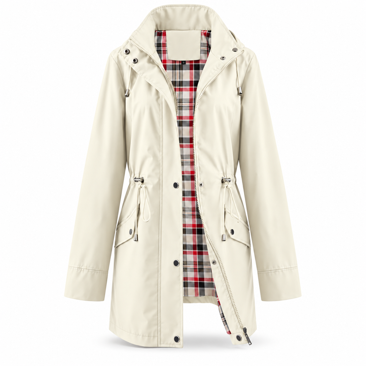 Trench imperméable Capucine – Doublure à carreaux & Coupe longue