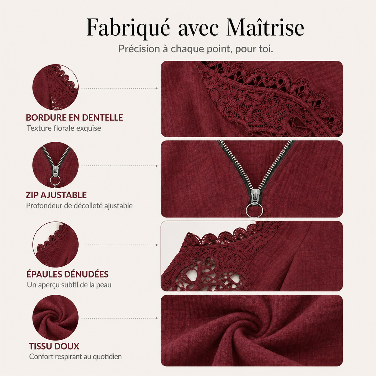 Top en Dentelle Amelie – Coquet et Élégant pour Toute Occasion