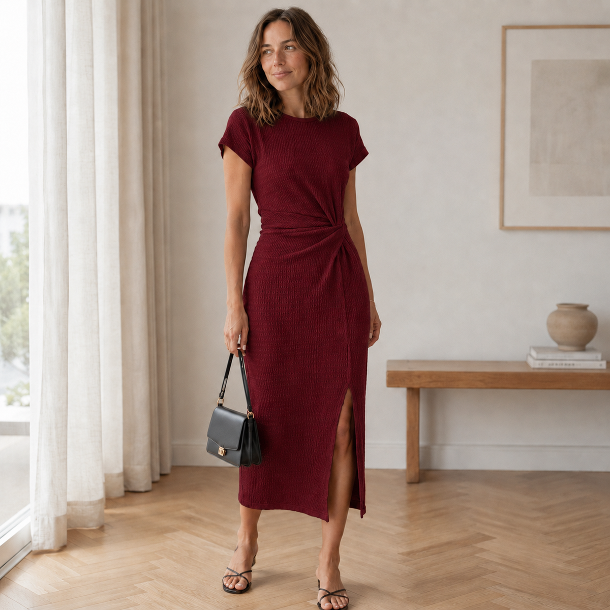 Robe midi Idun – Nouée avec fente latérale