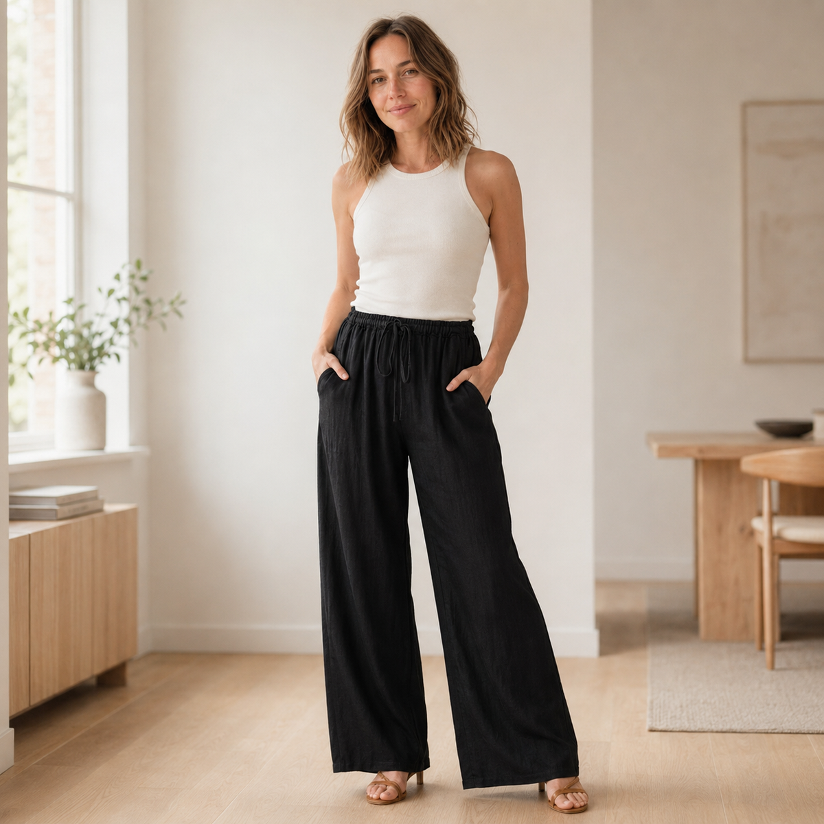 Pantalon palazzo Alva – Jambe large avec ceinture nouée