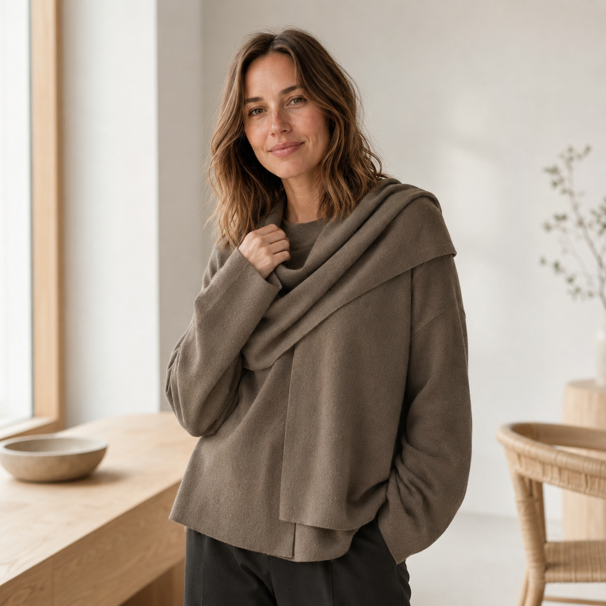 Pull en maille Carla – Col châle façon oversize