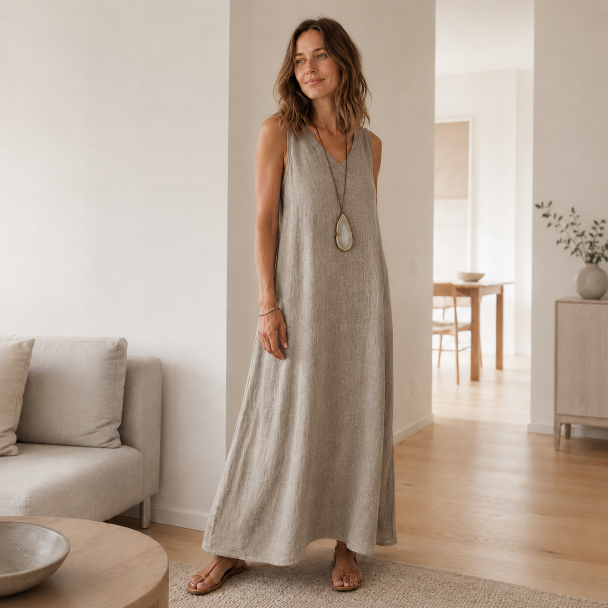 Robe longue boho Fenja – Sans manches, décolleté en V