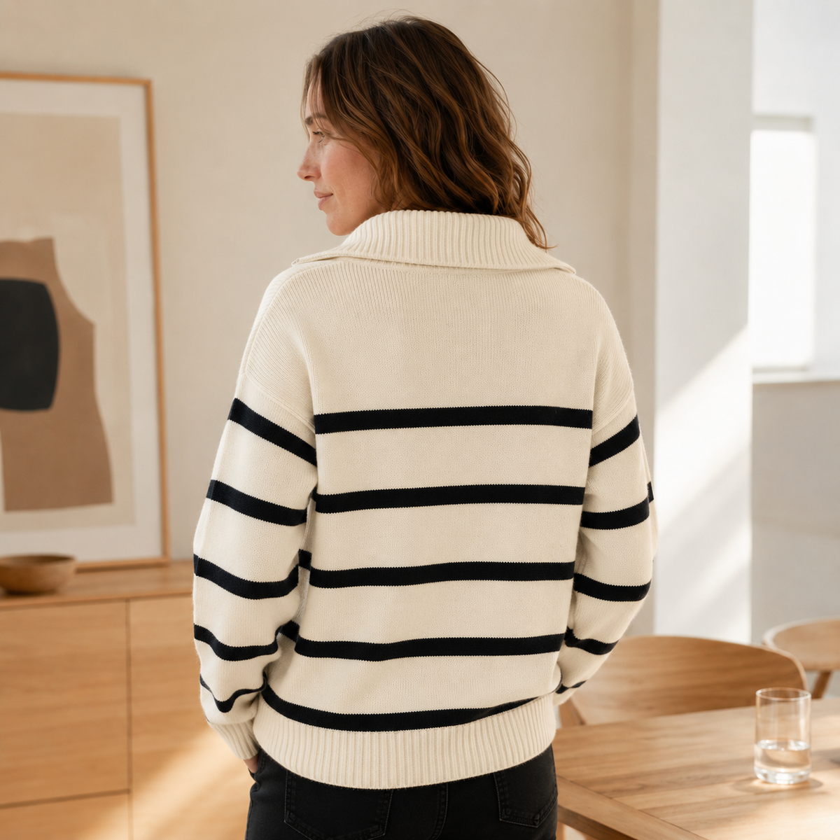 Pull col camionneur Anouk – Maille rayée à demi-zip