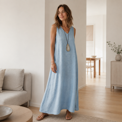 Robe longue boho Fenja – Sans manches, décolleté en V