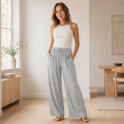 Pantalon palazzo Alva – Jambe large avec ceinture nouée