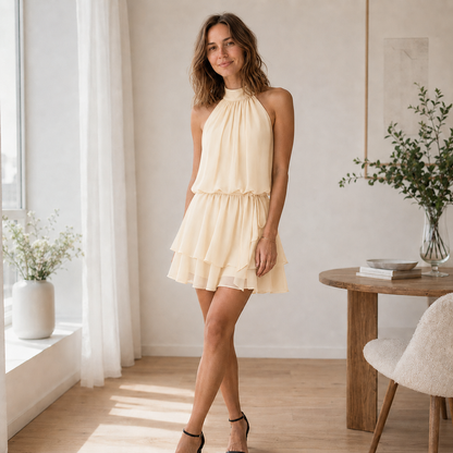 Robe dos nu Ingrid – Halter avec ourlet à volants