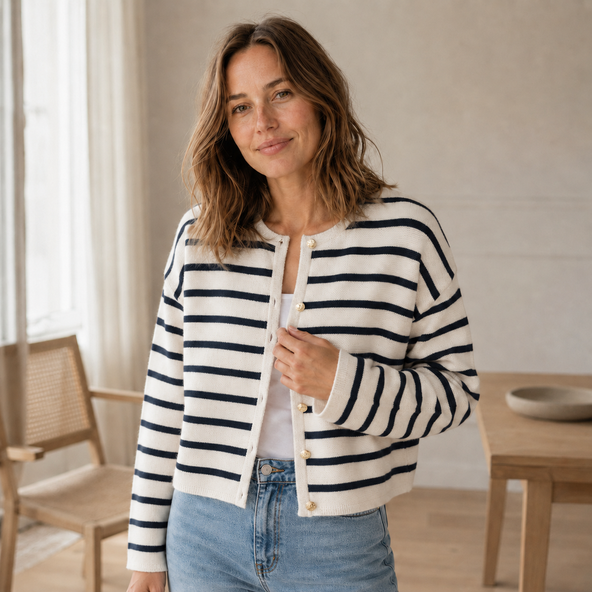 Gilet en maille Colette – Cardigan rayé à boutonnage