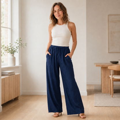 Pantalon palazzo Alva – Jambe large avec ceinture nouée