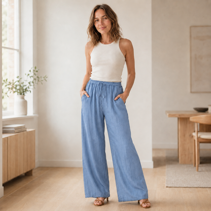 Pantalon palazzo Alva – Jambe large avec ceinture nouée