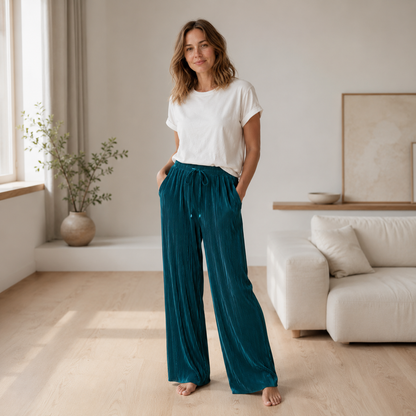 Pantalon plissé Yara – Jambe large effet soie glacée