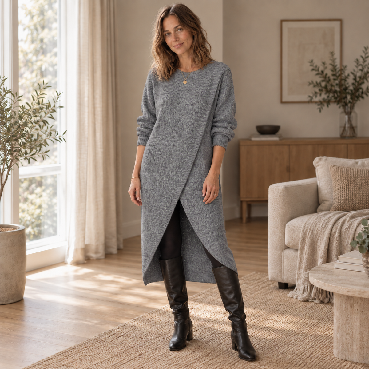 Robe midi en maille Brune