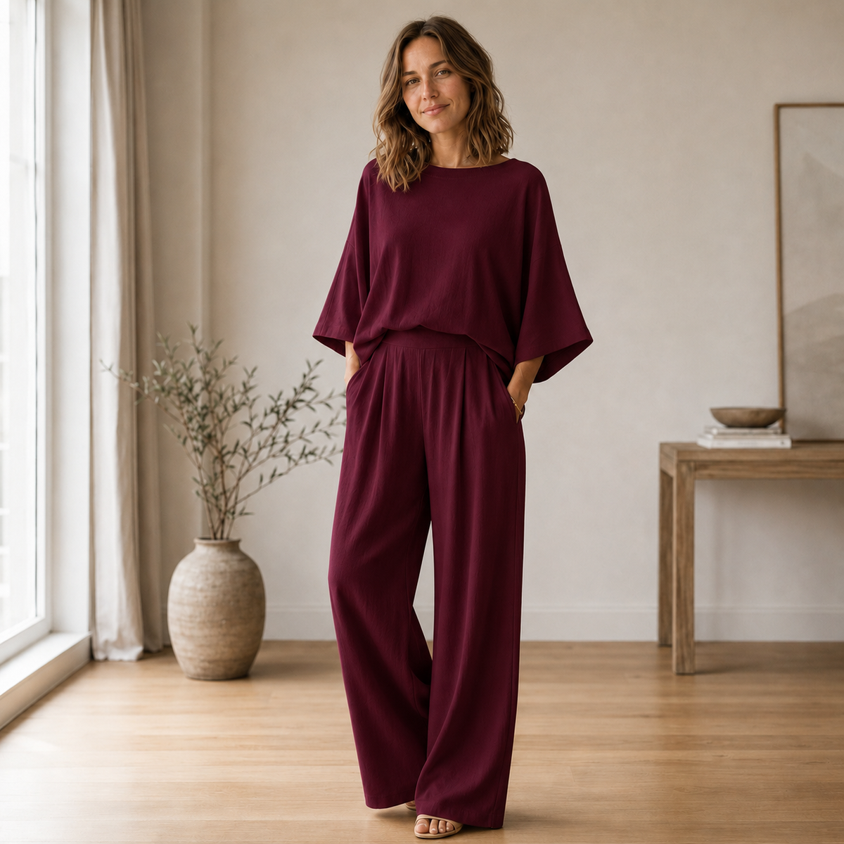 Ensemble Loungewear Signe – Blouse fluide & Pantalon large