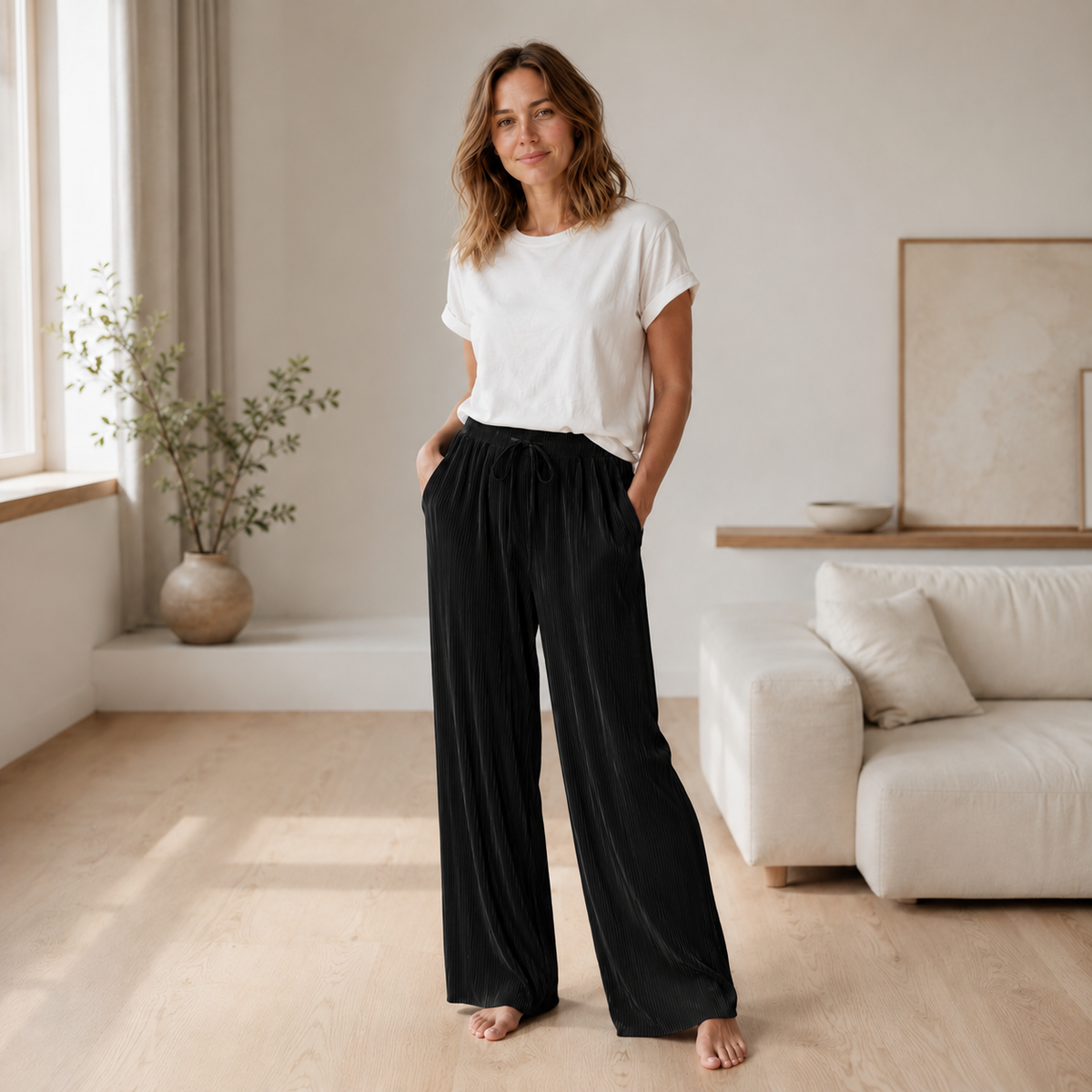 Pantalon plissé Yara – Jambe large effet soie glacée