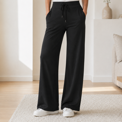 Pantalon wide-leg Kira – Taille haute effet soie glacée