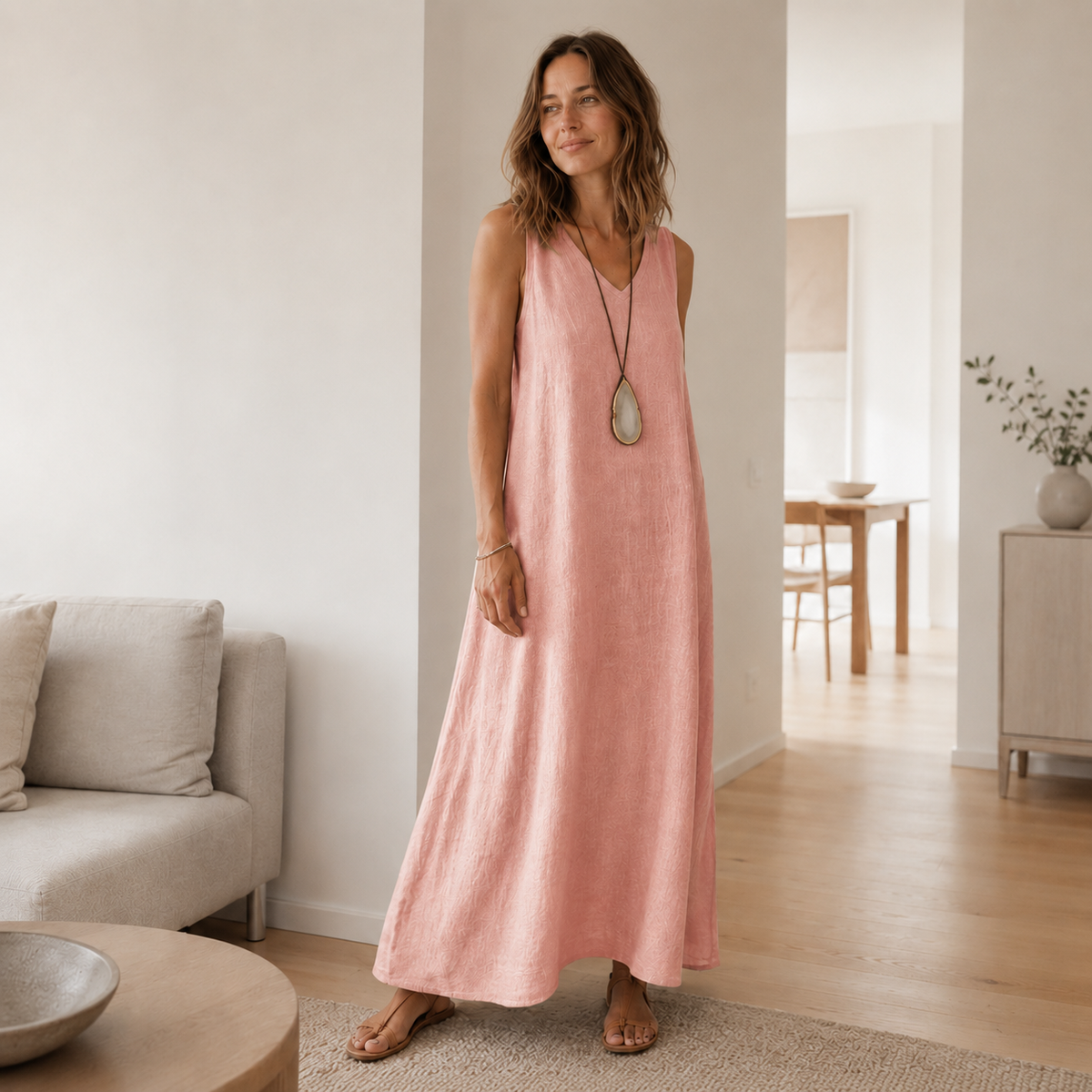 Robe longue boho Fenja – Sans manches, décolleté en V
