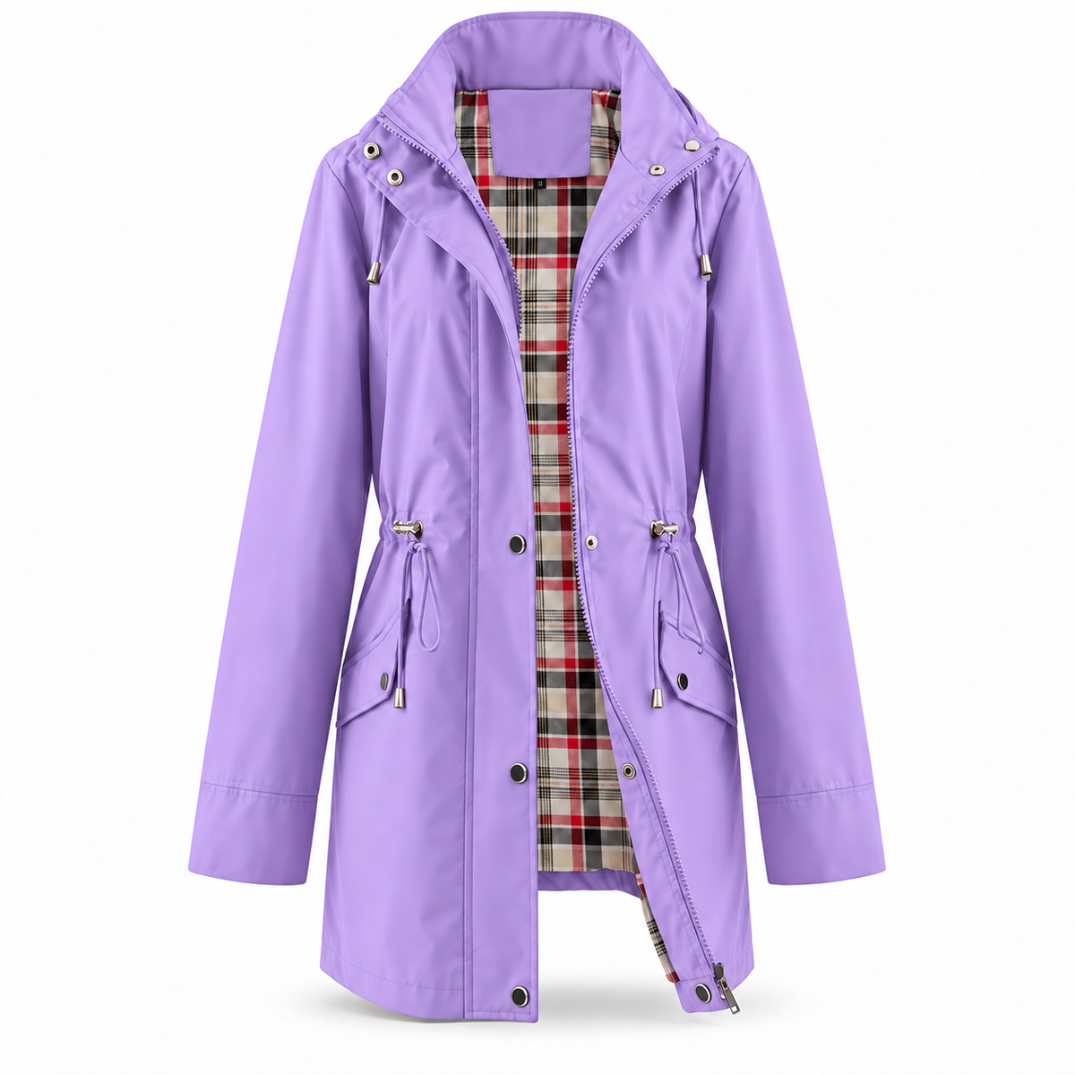 Trench imperméable Capucine – Doublure à carreaux & Coupe longue