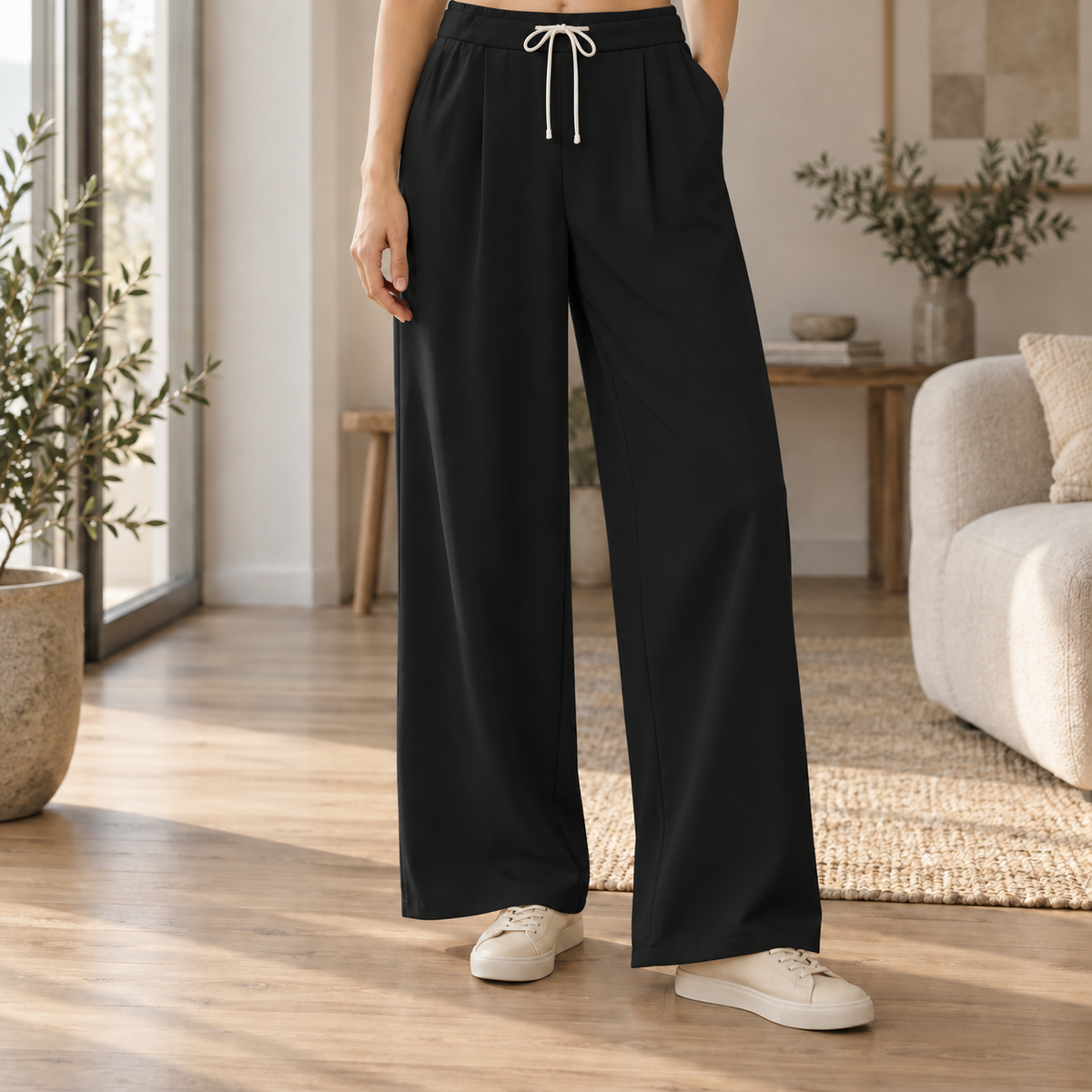 Pantalon large taille haute Célestine