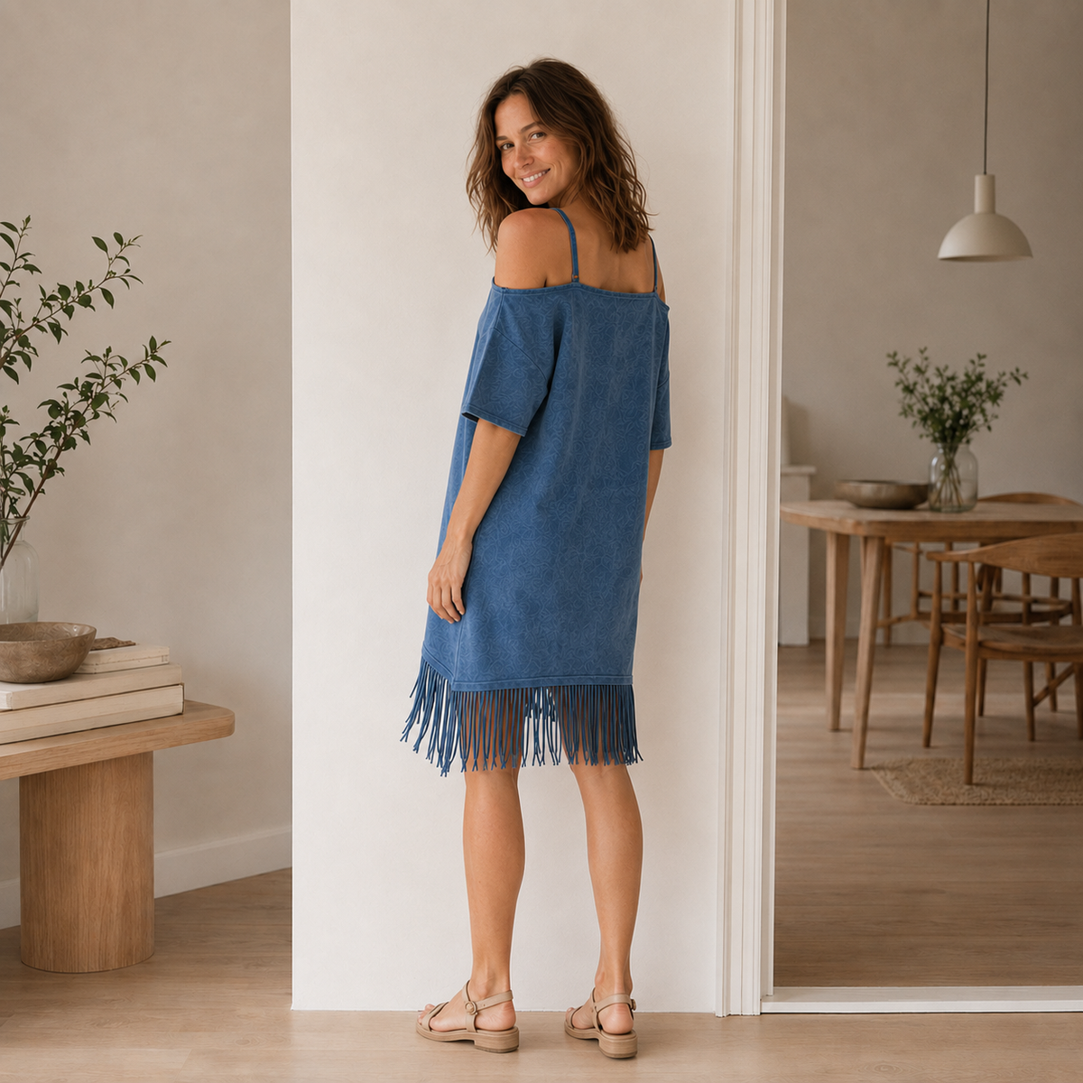 Robe épaules dénudées Fiona – Esprit boho à franges