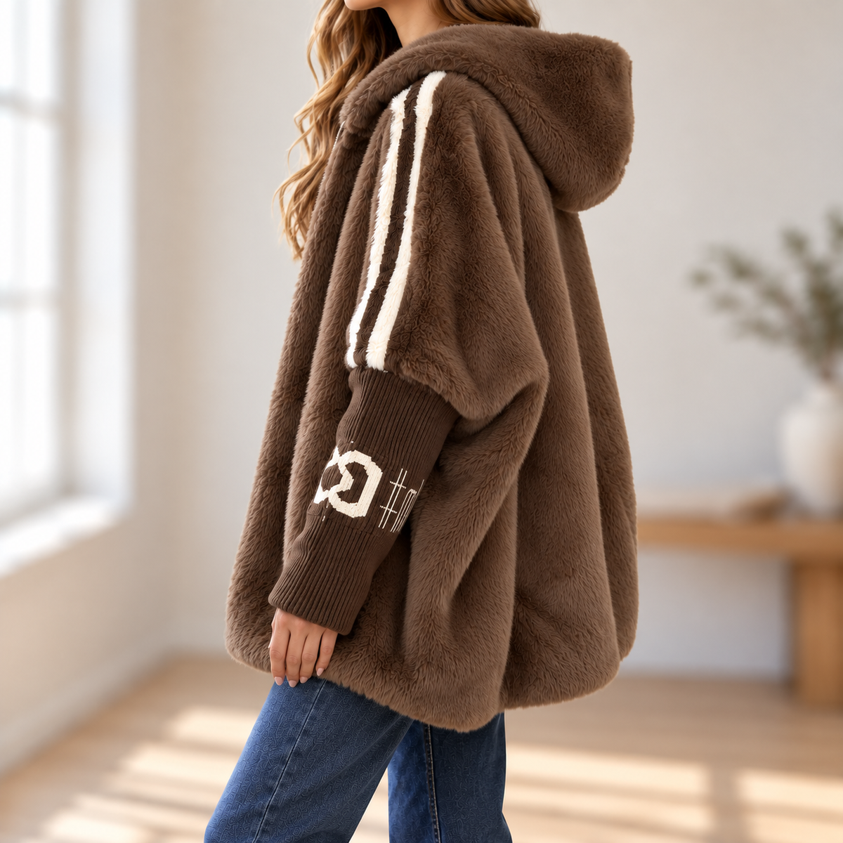 Manteau peluche Océane – À capuche & Zippé