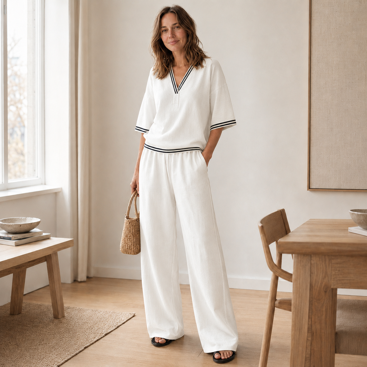 Ensemble Loungewear Nanna – Blouse rayée & Pantalon large