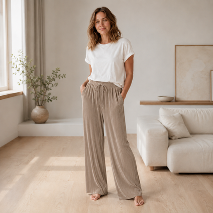 Pantalon plissé Yara – Jambe large effet soie glacée