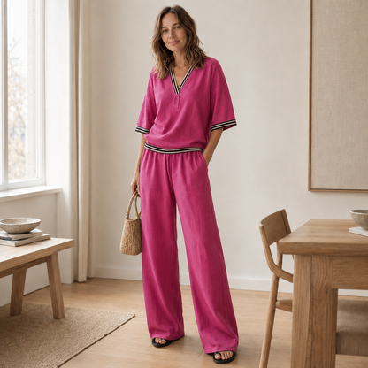 Ensemble Loungewear Nanna – Blouse rayée & Pantalon large