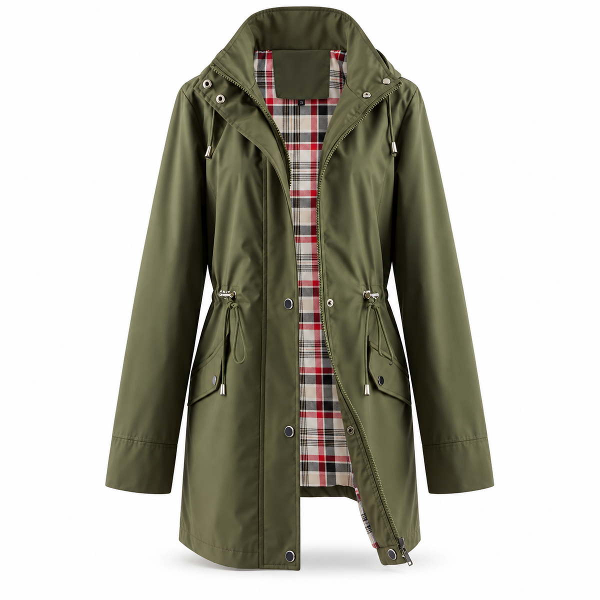 Trench imperméable Capucine – Doublure à carreaux & Coupe longue