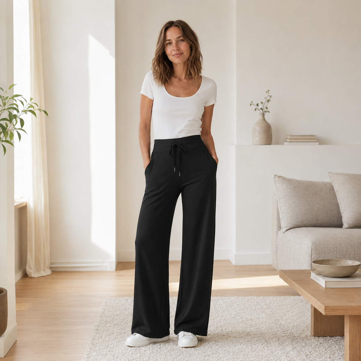 Pantalon wide-leg Kira – Taille haute effet soie glacée