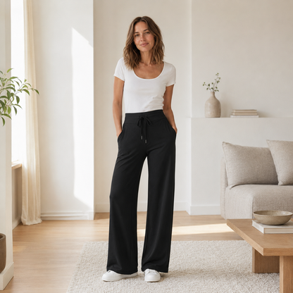 Pantalon wide-leg Kira – Taille haute effet soie glacée
