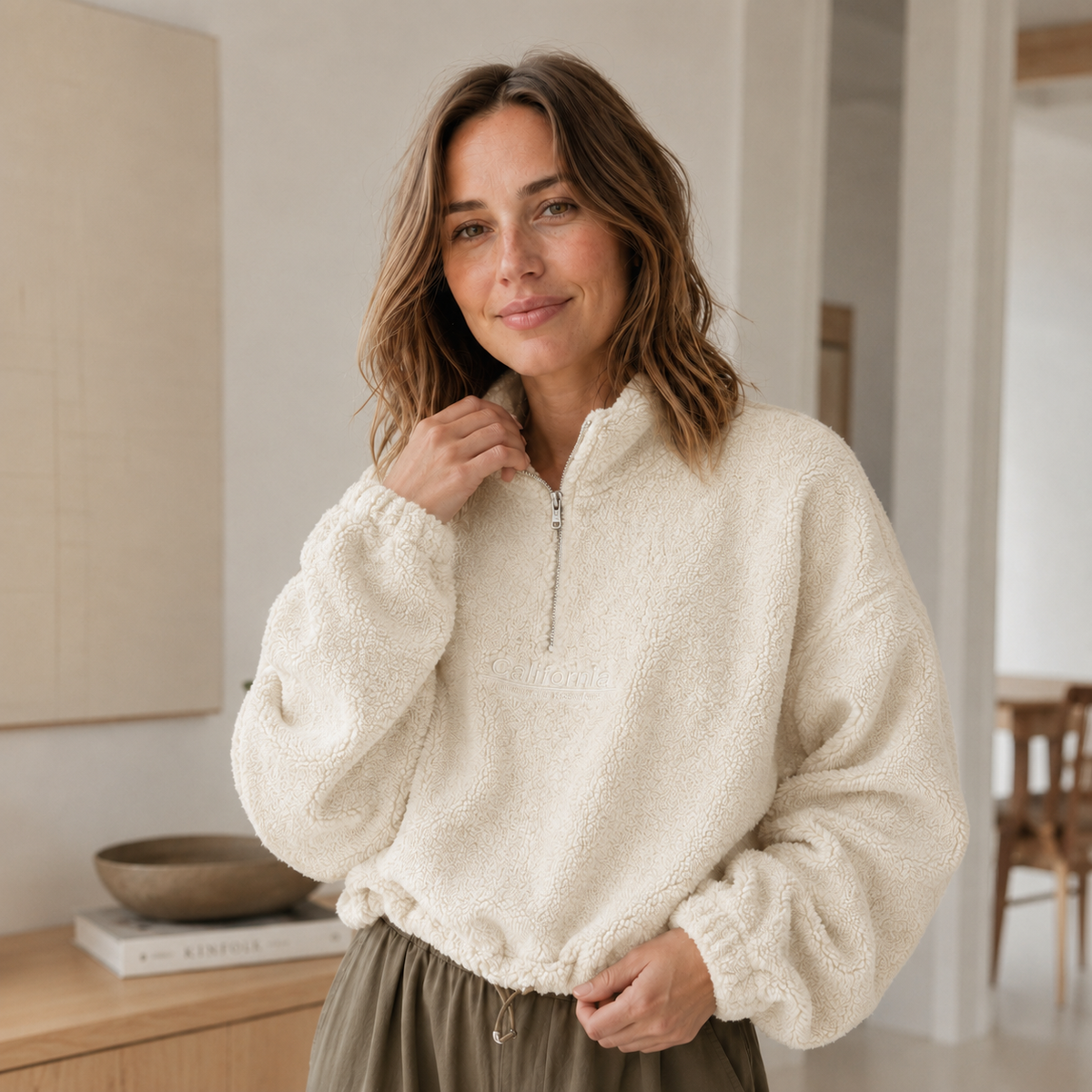 Polaire teddy demi-zip Romi – Cropped & douillette