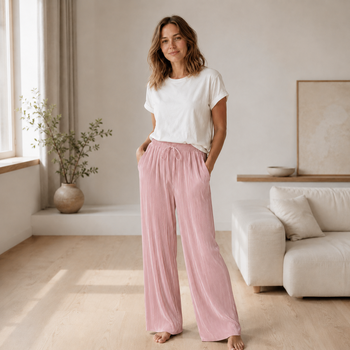 Pantalon plissé Yara – Jambe large effet soie glacée
