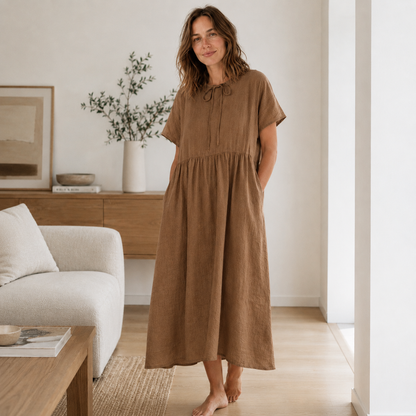 Robe trapèze en lin Hedda – Large mouvement & col rond