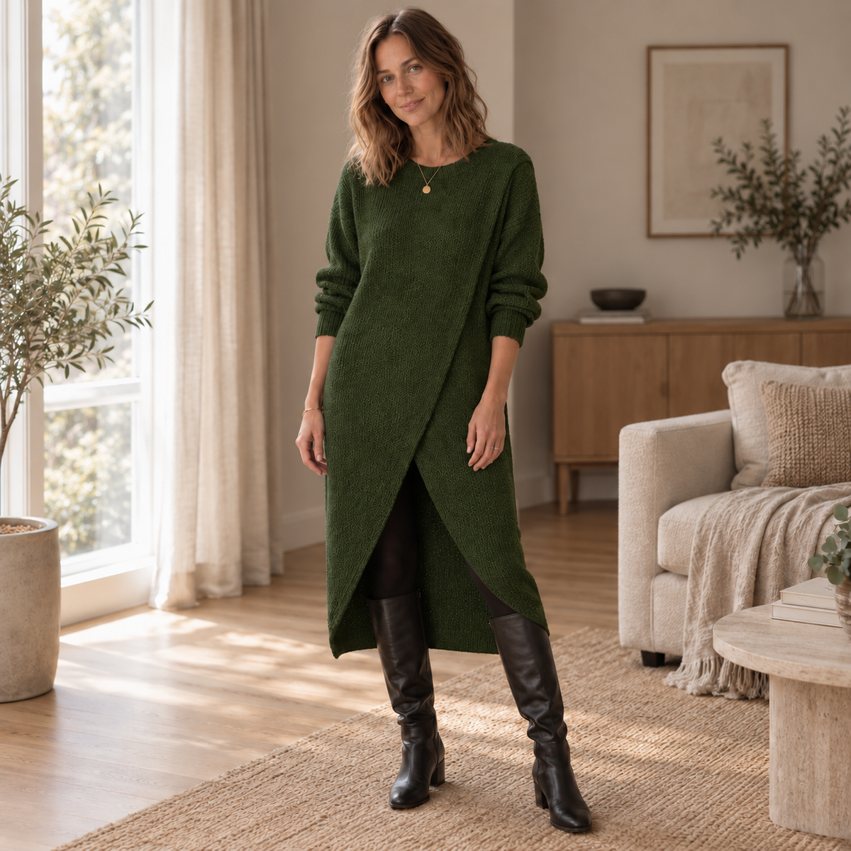 Robe midi en maille Brune
