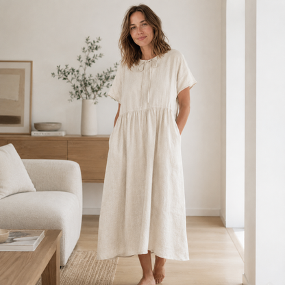 Robe trapèze en lin Hedda – Large mouvement & col rond