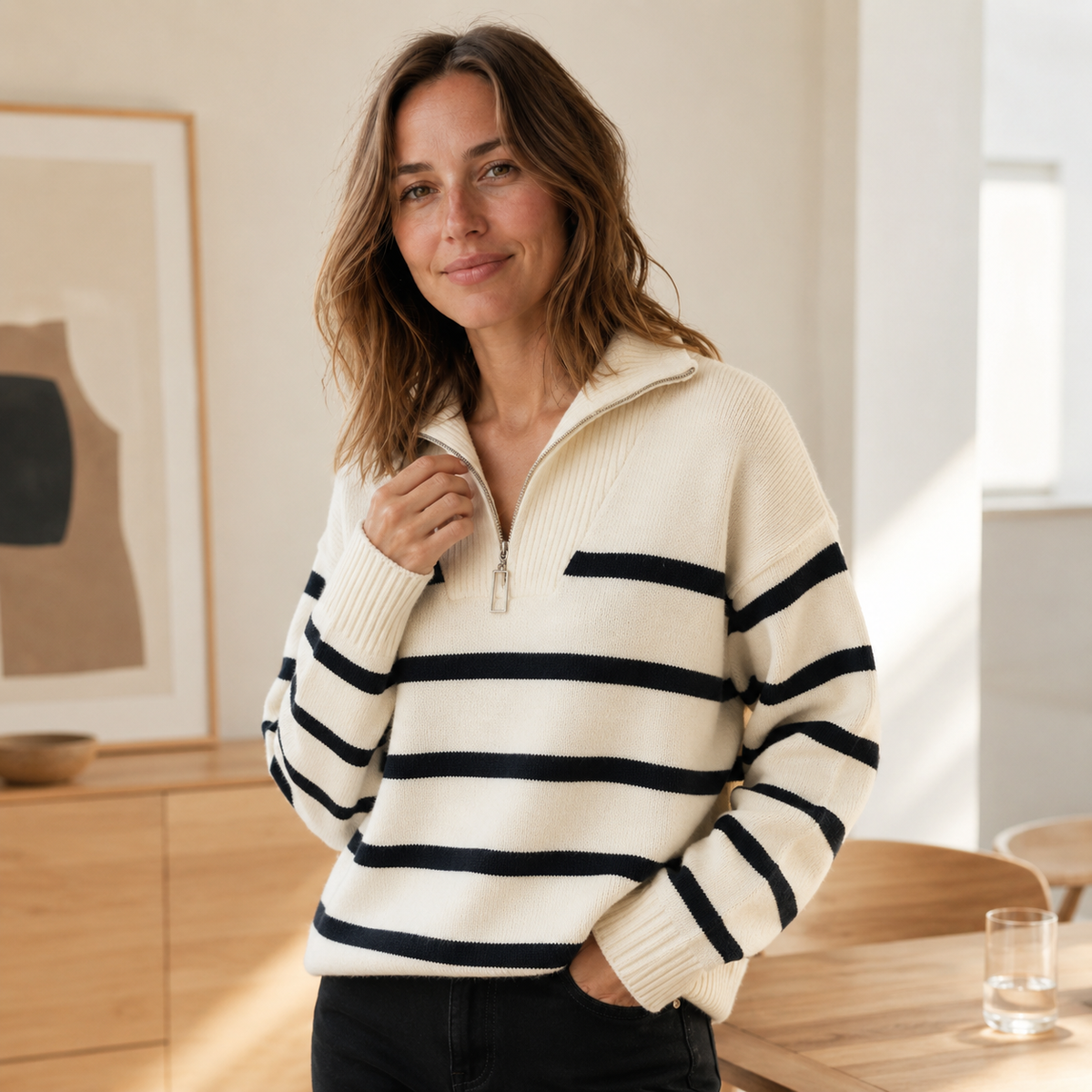 Pull col camionneur Anouk – Maille rayée à demi-zip