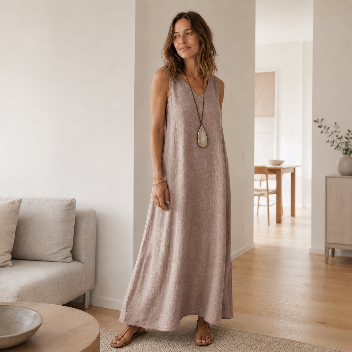Robe longue boho Fenja – Sans manches, décolleté en V