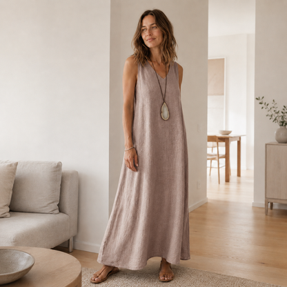 Robe longue boho Fenja – Sans manches, décolleté en V