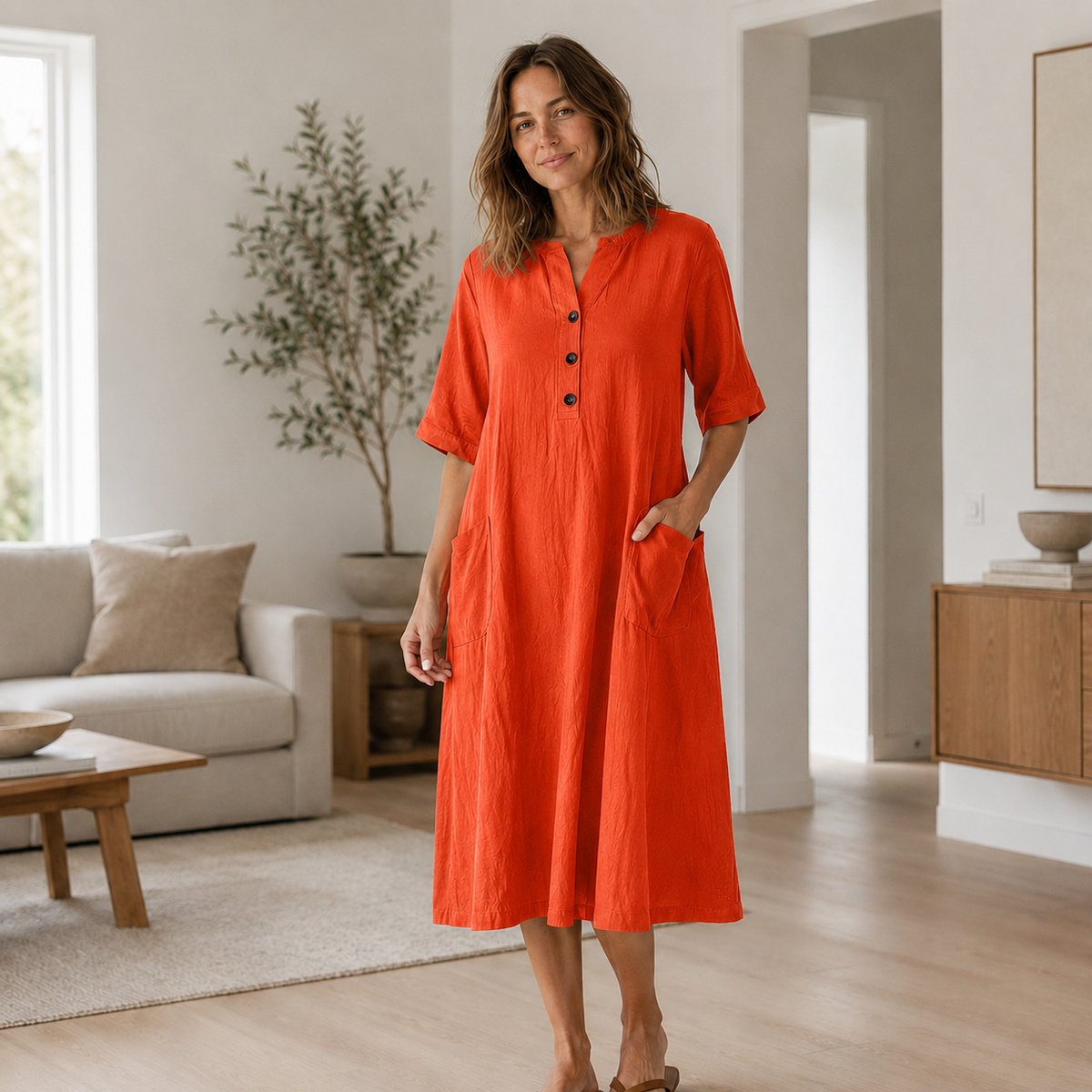 Robe en lin Helena – Boutonnage & poches latérales
