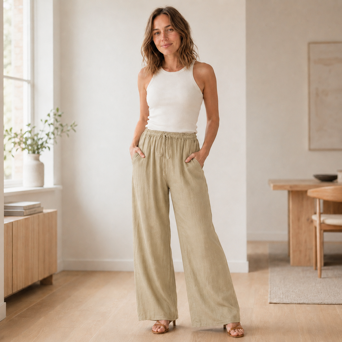 Pantalon palazzo Alva – Jambe large avec ceinture nouée